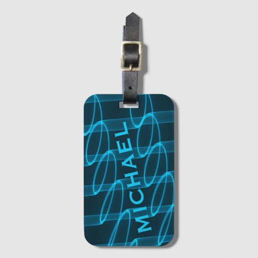 Cool Luminous Blue Wave Pattern, speciaal geperson Bagagelabel (Voorkant (verticaal))
