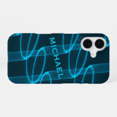 Cool Luminous Blue Wave Pattern, speciaal geperson iPhone 16 Hoesje (Achterkant horizontaal)