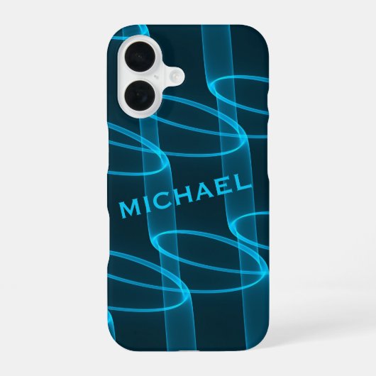 Cool Luminous Blue Wave Pattern, speciaal geperson iPhone 16 Hoesje (Achterkant)