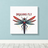 Cool machinaal bewerkte Steampunk Libel - Draken V Canvas Afdruk (Insitu (Houten vloer))