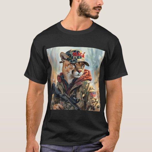 Cool MAGA Big Cat met Pistool & Camouflage COUGAR T-shirt (Voorkant)