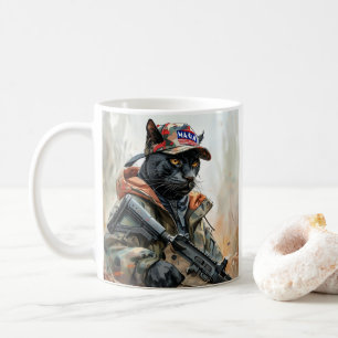 Cool MAGA Cat met Pistool & Camouflage BLACK PANTH Koffiemok