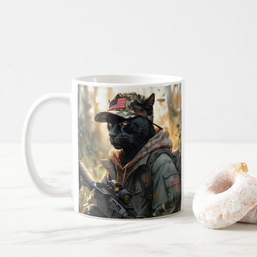 Cool MAGA Cat met Pistool & Camouflage BLACK PANTH Koffiemok (Met donut)