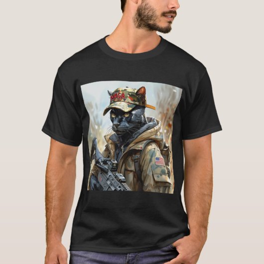 Cool MAGA Cat met Pistool & Camouflage BLACK PANTH T-shirt (Voorkant)