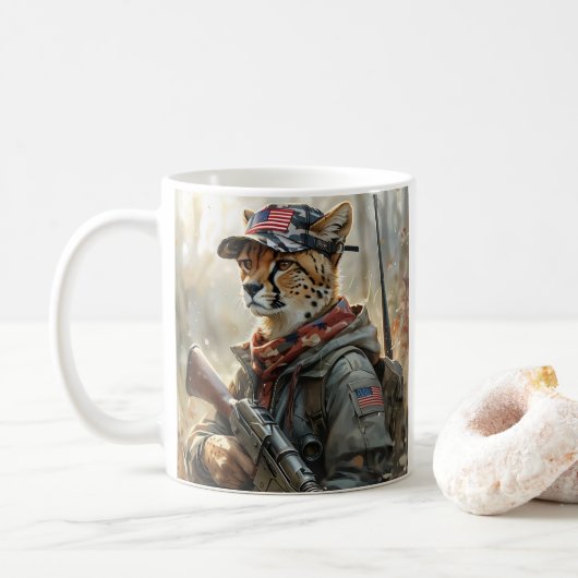 Cool MAGA Cat met Pistool & Camouflage CHEETAH Koffiemok (Met donut)