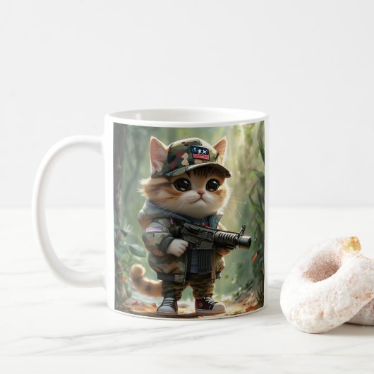 Cool MAGA Cat met Pistool en camouflage Schattige- Koffiemok (Met donut)