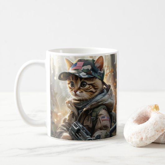 Cool MAGA Cat met Pistool en camouflage Schattige- Koffiemok (Met donut)