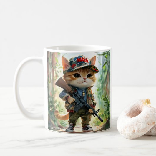 Cool MAGA Cat met Pistool en camouflage Schattige- Koffiemok (Met donut)