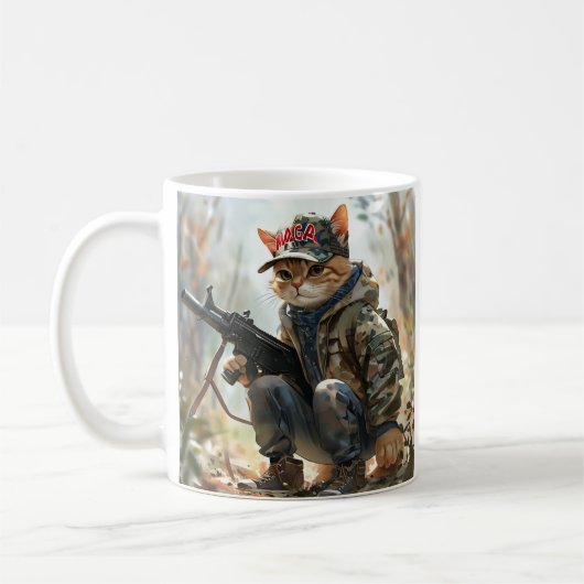 Cool MAGA Cat met Pistool en camouflage Schattige- Koffiemok (Links)