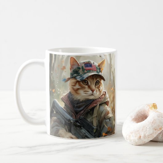 Cool MAGA Cat met Pistool en camouflage Schattige- Koffiemok (Met donut)
