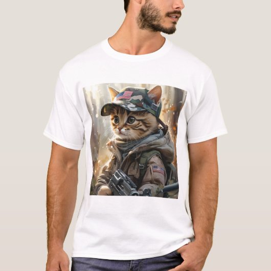 Cool MAGA Cat met Pistool en camouflage Schattige- T-shirt (Voorkant)