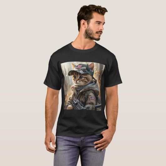 Cool MAGA Cat met Pistool en camouflage Schattige- T-shirt (Voorkant volledig)
