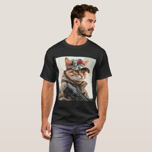 Cool MAGA Cat met Pistool en camouflage Schattige T-shirt (Voorkant volledig)