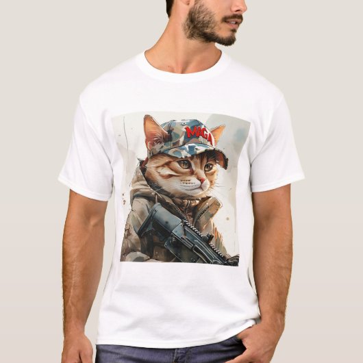 Cool MAGA Cat met Pistool en camouflage Schattige T-shirt (Voorkant)