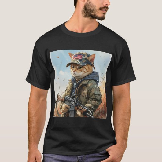 Cool MAGA Cat met Pistool en camouflage Schattige- T-shirt (Voorkant)