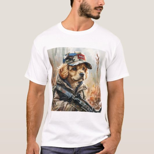 Cool MAGA Dog met Pistool en Camouflage Schattigee T-shirt (Voorkant)