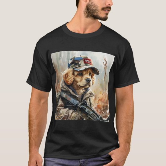 Cool MAGA Dog met Pistool en Camouflage Schattigee T-shirt (Voorkant)