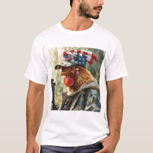 Cool MAGA Kip met Pistool Camouflage Pet Haan T-shirt