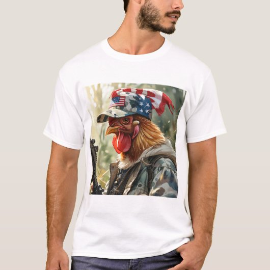 Cool MAGA Kip met Pistool Camouflage Pet Haan T-shirt (Voorkant)