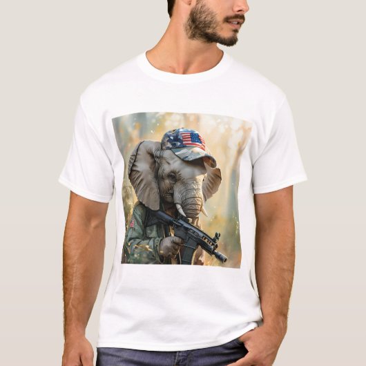 Cool MAGA olifant met Pistool & Camouflage AMERICA T-shirt (Voorkant)
