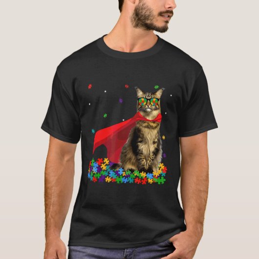 Cool Maine Coon Autism Awareness Graphic Cat T-shirt (Voorkant)