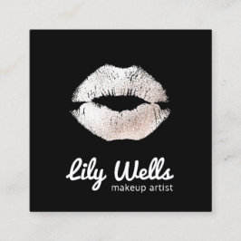 Cool Make-up Artiest Zilver Kissing Lips Zwart Vierkante Visitekaartje