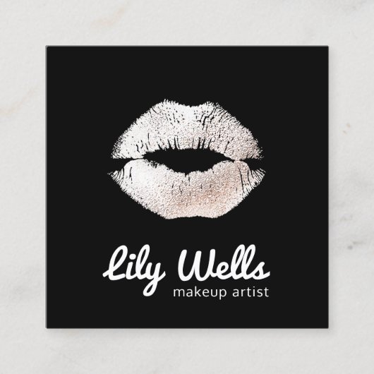 Cool Make-up Artiest Zilver Kissing Lips Zwart Vierkante Visitekaartje (Voorkant)