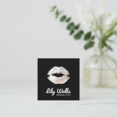 Cool Make-up Artiest Zilver Kissing Lips Zwart Vierkante Visitekaartje (Staand voorkant)