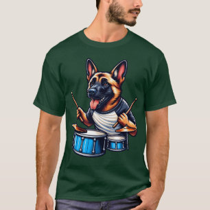Cool Malinois-drummerband ontwerp retro T-shirt