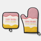 'Cool Mama' retro golven felgekleurd Ovenwant & Pannenlap Set (Voorkant)