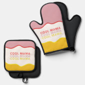 'Cool Mama' retro golven felgekleurd Ovenwant & Pannenlap Set (Voorkant / Achterkant)