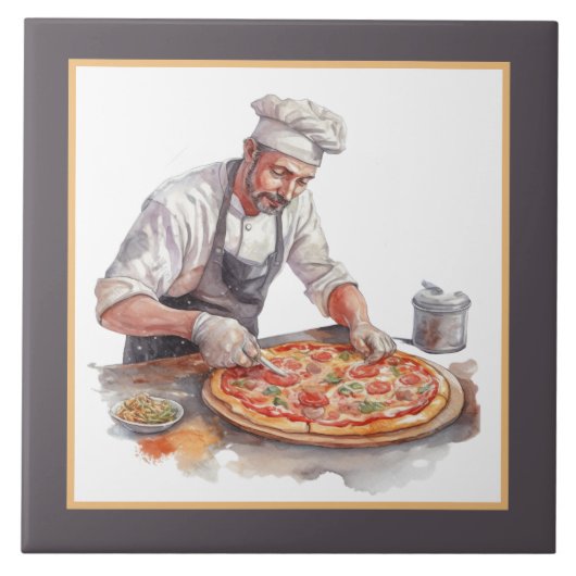 Cool man maken pizza home business crafting tegeltje (Voorkant)