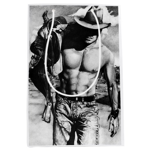 Cool Man Sexy Rugged Handsome Muscled Cowboy Man Medium Cadeauzakje (Voorkant)