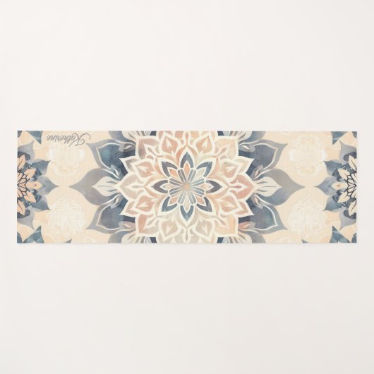 Cool Mandala Blush Roze Boho Script Naam Yogamat (Voorkant (horizontaal))