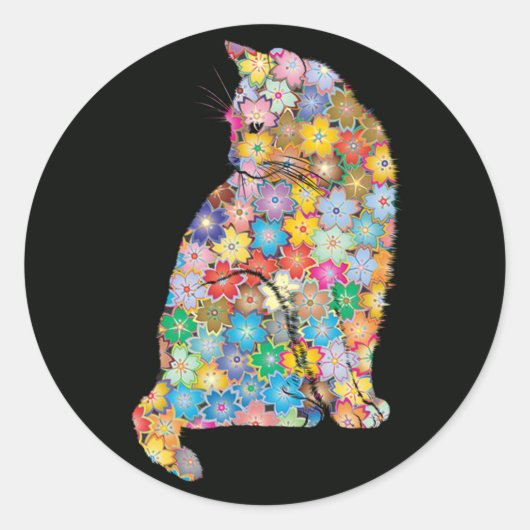 Cool Mandala Floral Cat Lover Ronde Sticker (Voorkant)