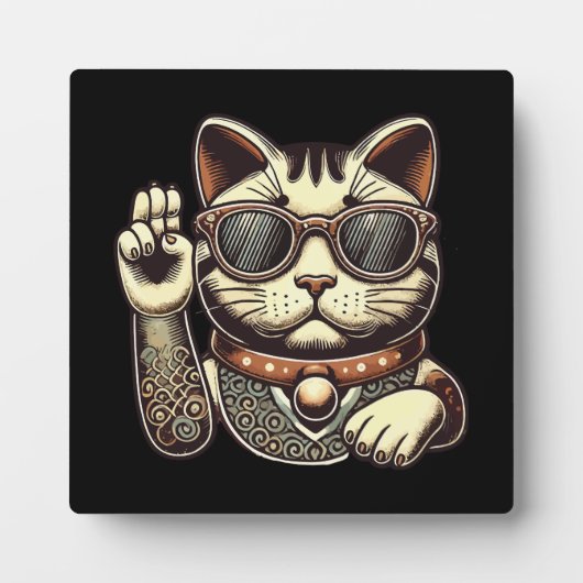 Cool  Maneki Neko Lucky Cat, Succes Geld Fotoplaat (Voorkant)