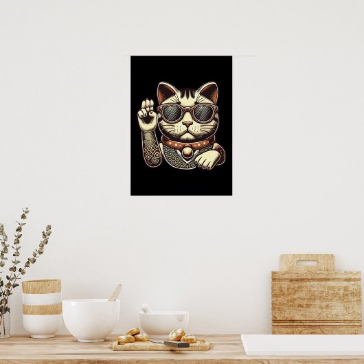 Cool  Maneki Neko Lucky Cat, Succes Geld Poster (Keuken)