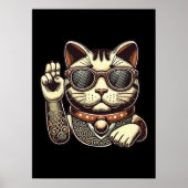 Cool Maneki Neko Lucky Cat, Succes Geld Poster (Voorkant)