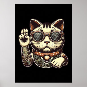 Cool  Maneki Neko Lucky Cat, Succes Geld Poster