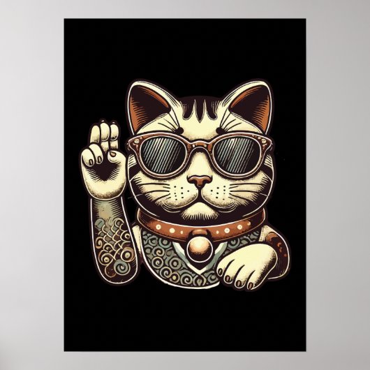 Cool Maneki Neko Lucky Cat, Succes Geld Poster (Voorkant)