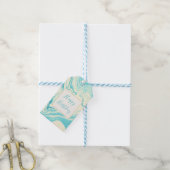 Cool Marble Design in Turquoise en Cream Birthday Cadeaulabel (Met Touw)