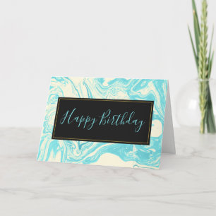 Cool Marble Design in Turquoise en Cream Birthday Kaart