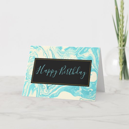 Cool Marble Design in Turquoise en Cream Birthday Kaart (Voorkant)