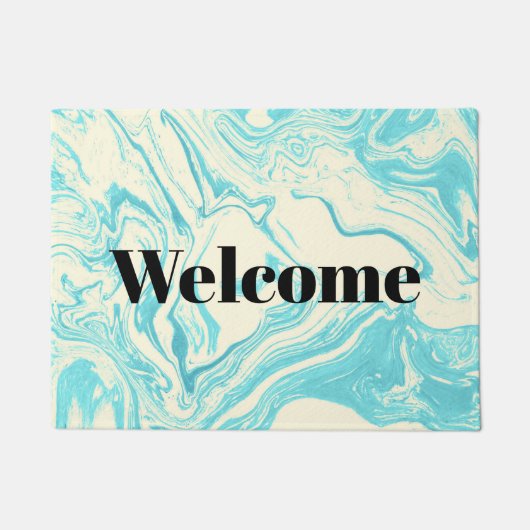 Cool Marble Design in Turquoise en Cream Deurmat (Voorkant)