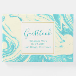 Cool Marble Design in Turquoise en Cream Gastenboek