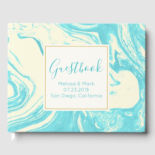 Cool Marble Design in Turquoise en Cream Gastenboek (Voorkant)