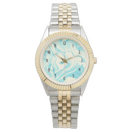 Cool Marble Design in Turquoise en Cream Horloge
