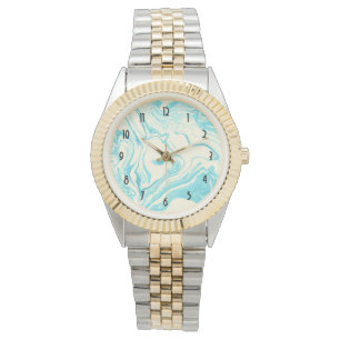Cool Marble Design in Turquoise en Cream Horloge