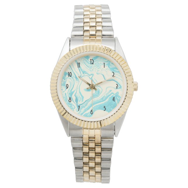 Cool Marble Design in Turquoise en Cream Horloge (Voorkant)