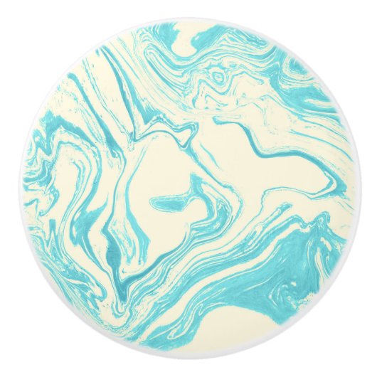 Cool Marble Design in Turquoise en Cream Keramische Knop (Voorkant)